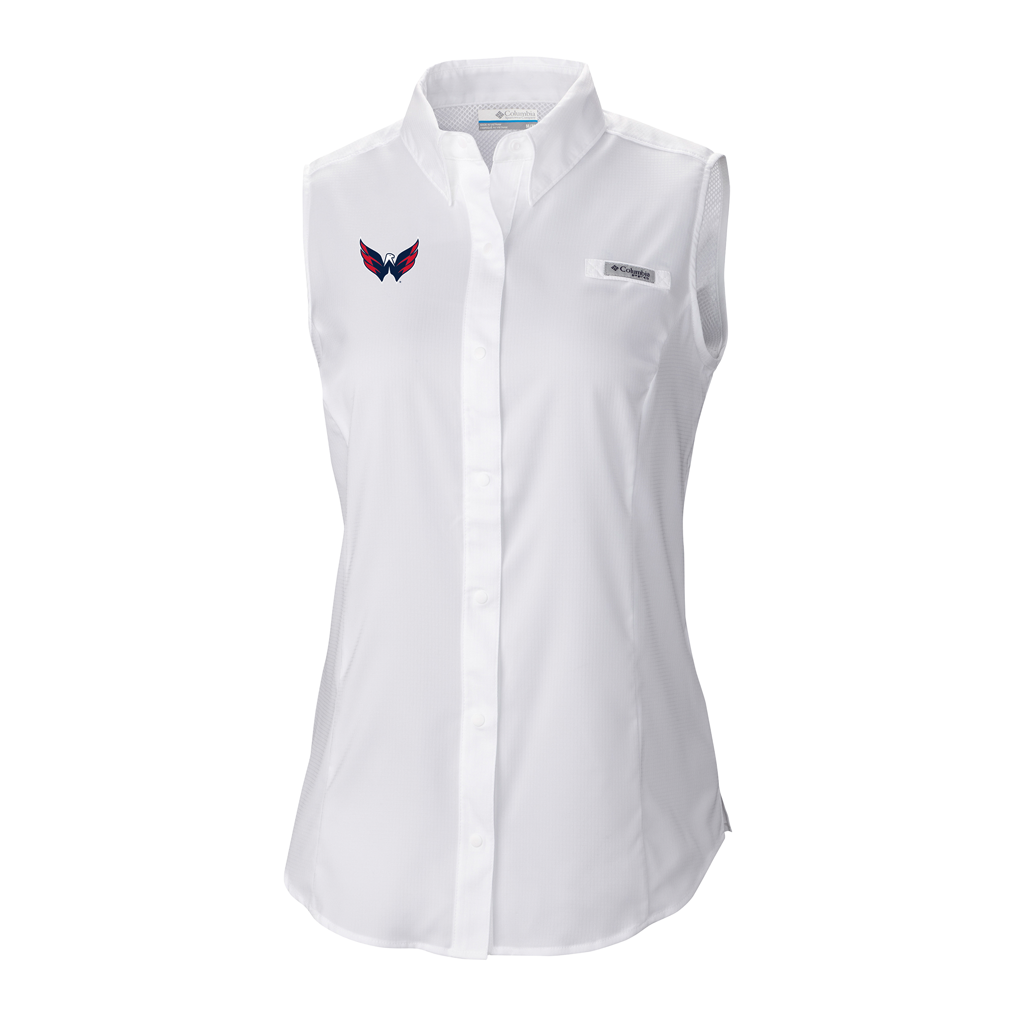 Chemise sans manches boutonnée Columbia White Washington Capitals Tamiami Omni-Shade pour femme